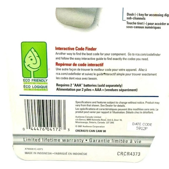 RCA Universal Silver Remote Control With 4 Controls CRCR4373 Sealed NEW - Picture 7 of 7